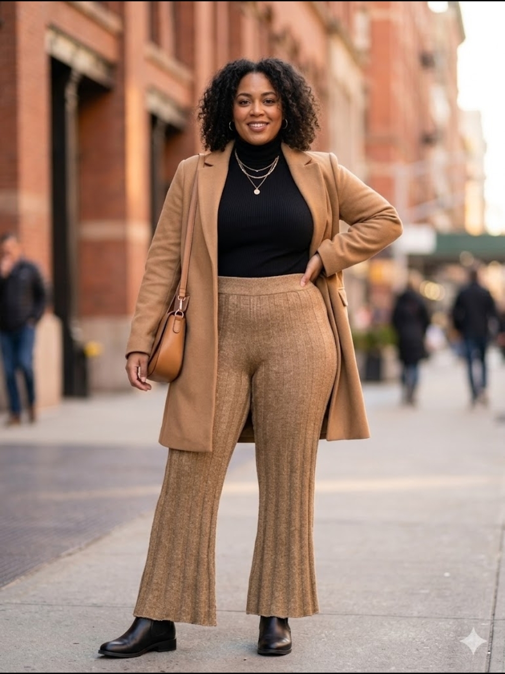 Ribbed Knit Flared Pants in Camel - Picture 5 of 14